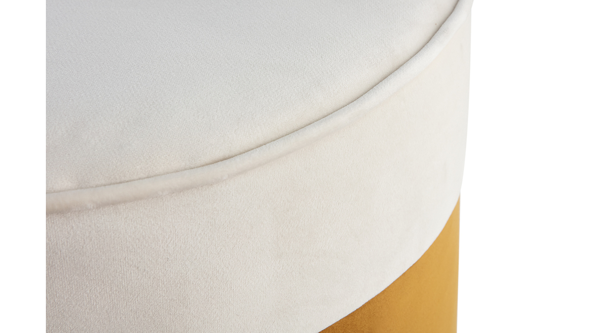 Puf de diseño bicolor de terciopelo blanco crema y amarillo comino 40 cm diám. DAISY